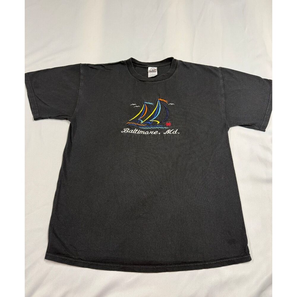 Vintage Baltimore Maryland Sailboat Embroidered T Shirt Delta Pro Weight L